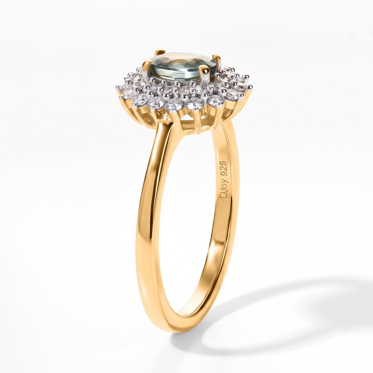 D'Joy - Montana Sapphire &amp; Lab Grown Diamond (SI-G-H) Halo Ring in 18K Vermeil Yellow Gold Plated Sterling Silver 1.00 Ct. 8691769 3