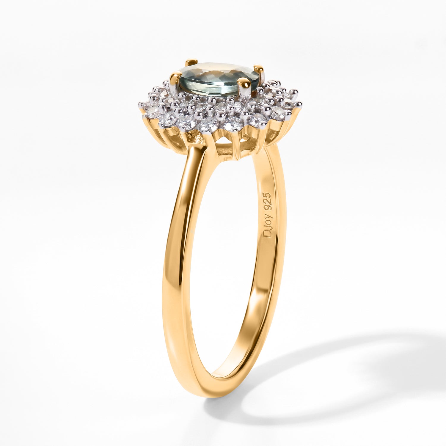 D'Joy - Montana Sapphire &amp; Lab Grown Diamond (SI-G-H) Halo Ring in 18K Vermeil Yellow Gold Plated Sterling Silver 1.00 Ct. 8691769 3