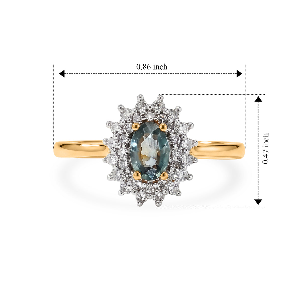D'Joy - Montana Sapphire &amp; Lab Grown Diamond (SI-G-H) Halo Ring in 18K Vermeil Yellow Gold Plated Sterling Silver 1.00 Ct. 8691769 5