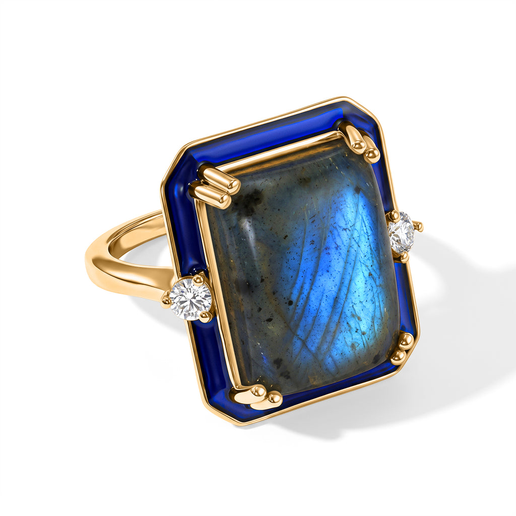 EverTrue - Labradorite & Moissanite Trilogy Ring in Yellow Gold Tone 12.80 Ct._8691929