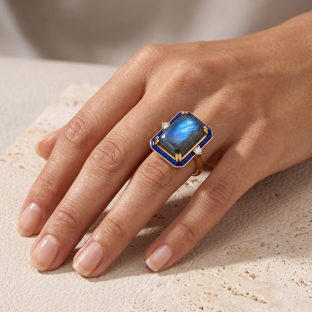 EverTrue - Labradorite & Moissanite Trilogy Ring in Yellow Gold Tone 12.80 Ct._8691929_1