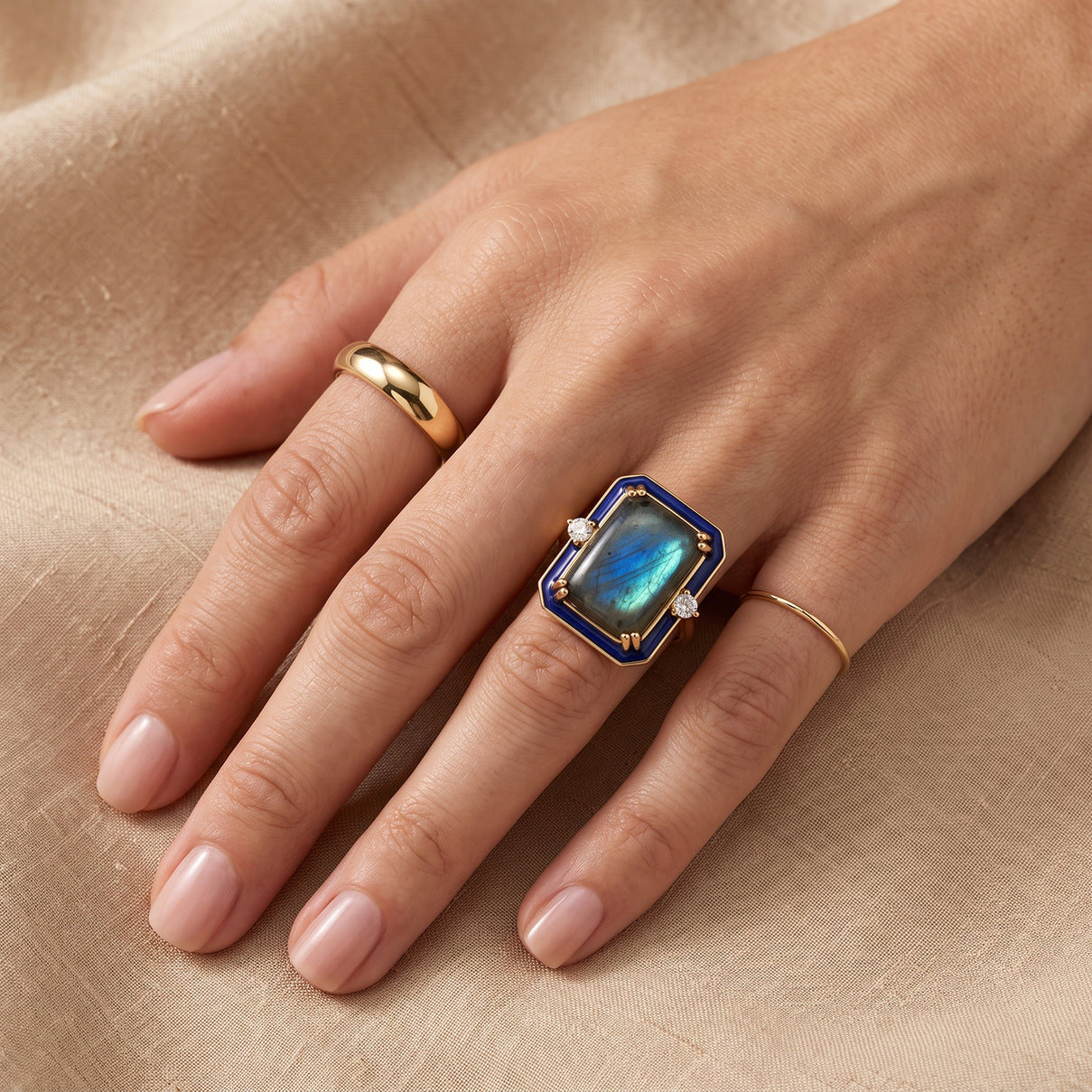 EverTrue - Labradorite &amp; Moissanite Trilogy Ring in Yellow Gold Tone 12.80 Ct. 8691929 3