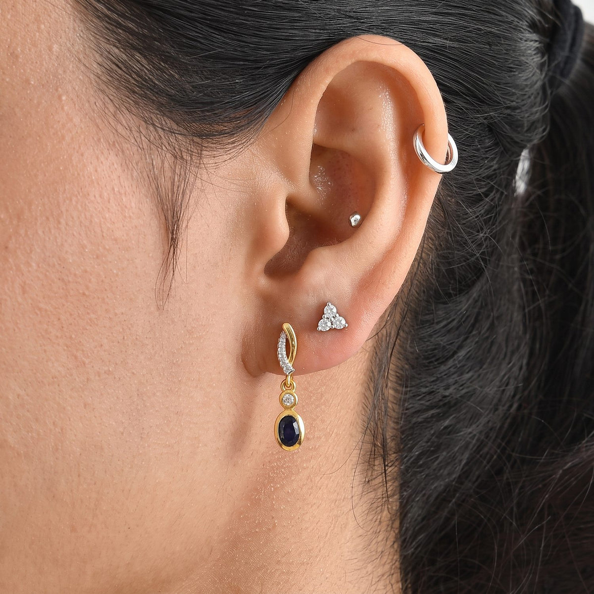D'Joy - AAA Natural Kashmire Kyanite &amp; White Zircon Dangling Earring with Push Post in Yellow Gold Plated Sterling Silver 1.50 Ct. V32575594 3