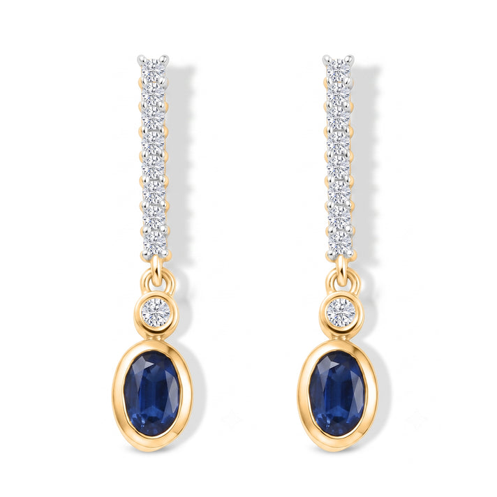 D'Joy -  AAA Natural Kashmir Kyanite &amp; White Zircon Dangling Earring with Push Post in Yellow Gold Plated Sterling Silver 1.75 Ct. V32638190 1