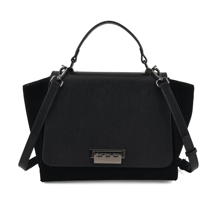 SUPER FIND - Designer Genuine Leather Handbag with Top Handle &amp; Shoulder Strap - Black 8692493 1