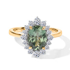 MADAGASCAR RARE FIND - 9K Yellow Gold Natural Green Apatite (2 cts) & Lab Grown Diamond (0.50 cts) (SI/G-H) Halo Ring 2.50 Ct._8692627