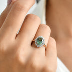 MADAGASCAR RARE FIND - 9K Yellow Gold Natural Green Apatite (2 cts) & Lab Grown Diamond (0.50 cts) (SI/G-H) Halo Ring 2.50 Ct._8692627_1
