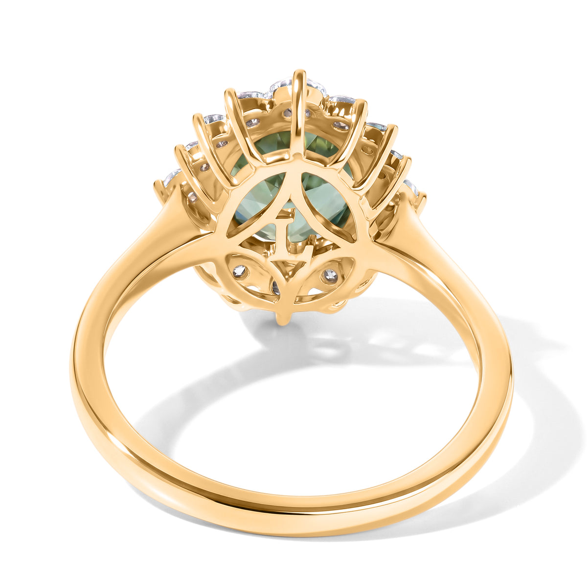 MADAGASCAR RARE FIND - 9K Yellow Gold Natural Green Apatite (2 cts) &amp; Lab Grown Diamond (0.50 cts) (SI/G-H) Halo Ring 2.50 Ct. V32706217 5
