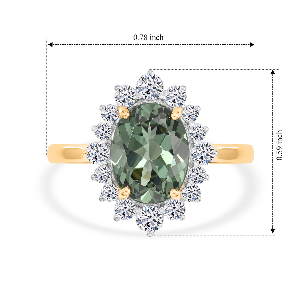 MADAGASCAR RARE FIND - 9K Yellow Gold Natural Green Apatite (2 cts) &amp; Lab Grown Diamond (0.50 cts) (SI/G-H) Halo Ring 2.50 Ct. V32738479 6