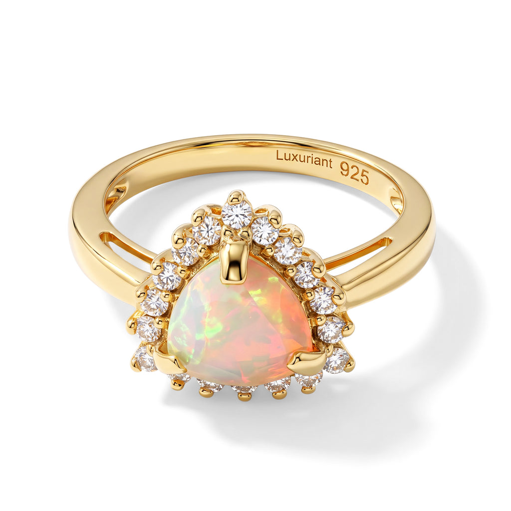 Luxuriant - Ethiopian Opal & Lab Grown Diamond Halo Ring in 18K Vermeil Yellow Gold Plated Sterling Silver 1.50 Ct._8694623