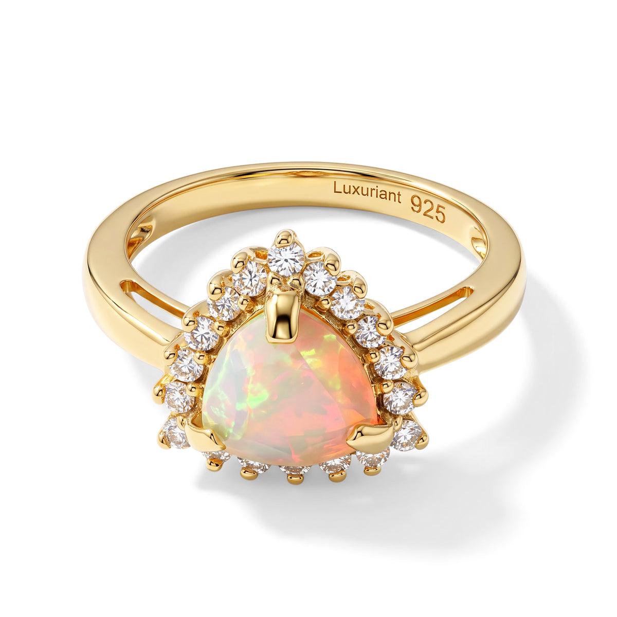Luxuriant - Ethiopian Opal &amp; Lab Grown Diamond Halo Ring in 18K Vermeil Yellow Gold Plated Sterling Silver 1.50 Ct. 8694623 0
