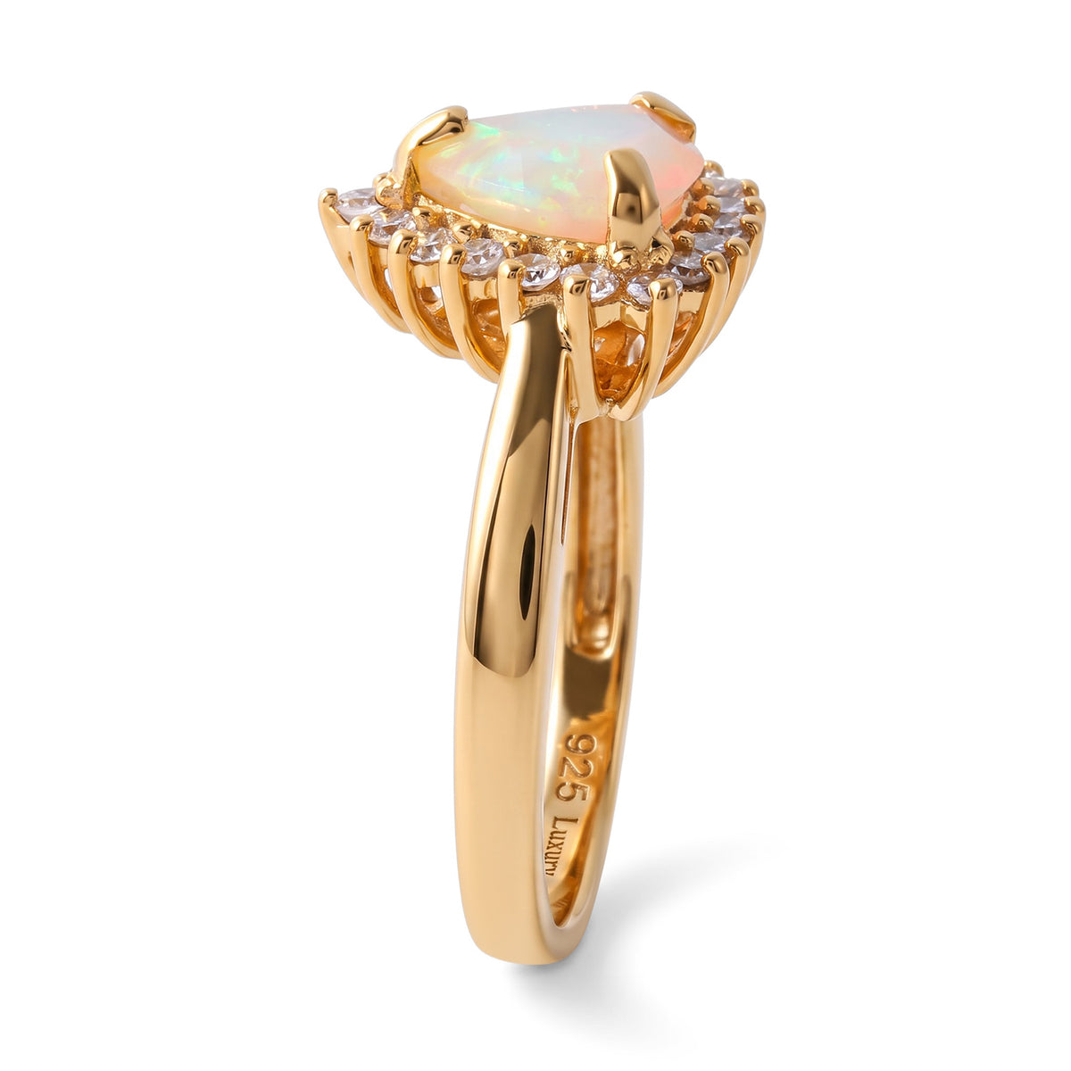 Luxuriant - Ethiopian Opal &amp; Lab Grown Diamond Halo Ring in 18K Vermeil Yellow Gold Plated Sterling Silver 1.50 Ct. 8694623 1