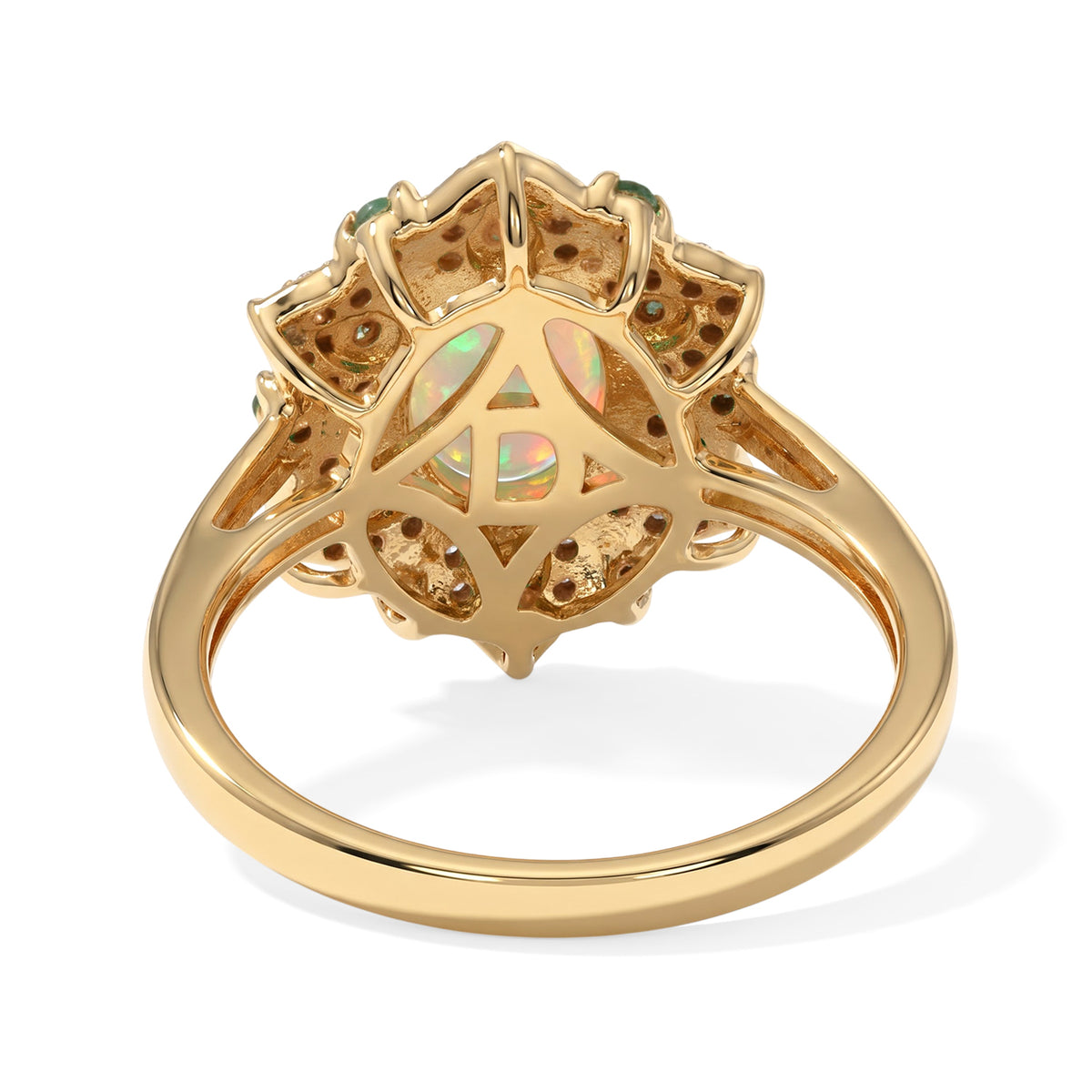 D'Joy - Ethiopian Opal, White Zircon &amp; Zambian Emerald Halo Ring in 18K Vermeil Yellow Gold Plated Sterling Silver 2.00 Ct. 8694631 2