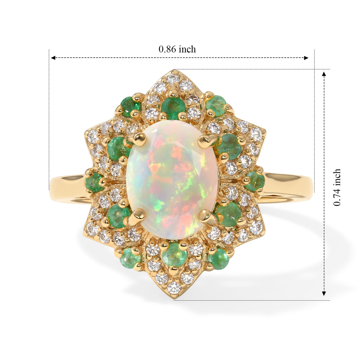 D'Joy - Ethiopian Opal, White Zircon &amp; Zambian Emerald Halo Ring in 18K Vermeil Yellow Gold Plated Sterling Silver 2.00 Ct. 8694631 3