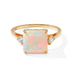 Luxuriant - 9K Yellow Gold AAA Ethiopian Opal & Lab Grown Diamond (SI/G-H) Trilogy Ring 2.95 Ct._8694759