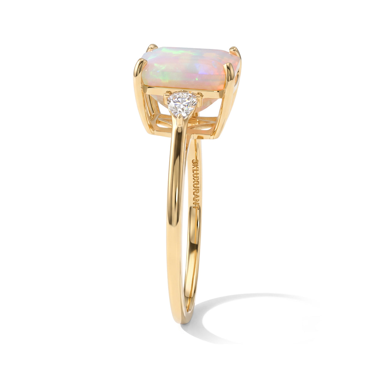 Luxuriant - 9K Yellow Gold AAA Ethiopian Opal &amp; Lab Grown Diamond (SI/G-H) Trilogy Ring 2.95 Ct. 8694759 3