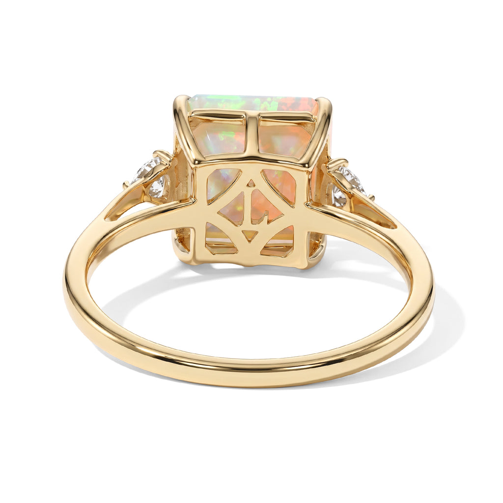 Luxuriant - 9K Yellow Gold AAA Ethiopian Opal & Lab Grown Diamond (SI/G-H) Trilogy Ring 2.95 Ct._8694759_3