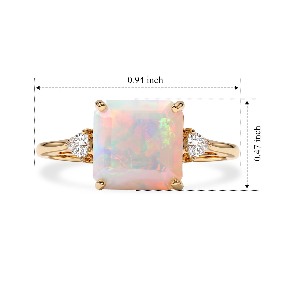 Luxuriant - 9K Yellow Gold AAA Ethiopian Opal &amp; Lab Grown Diamond (SI/G-H) Trilogy Ring 2.95 Ct. 8694759 5