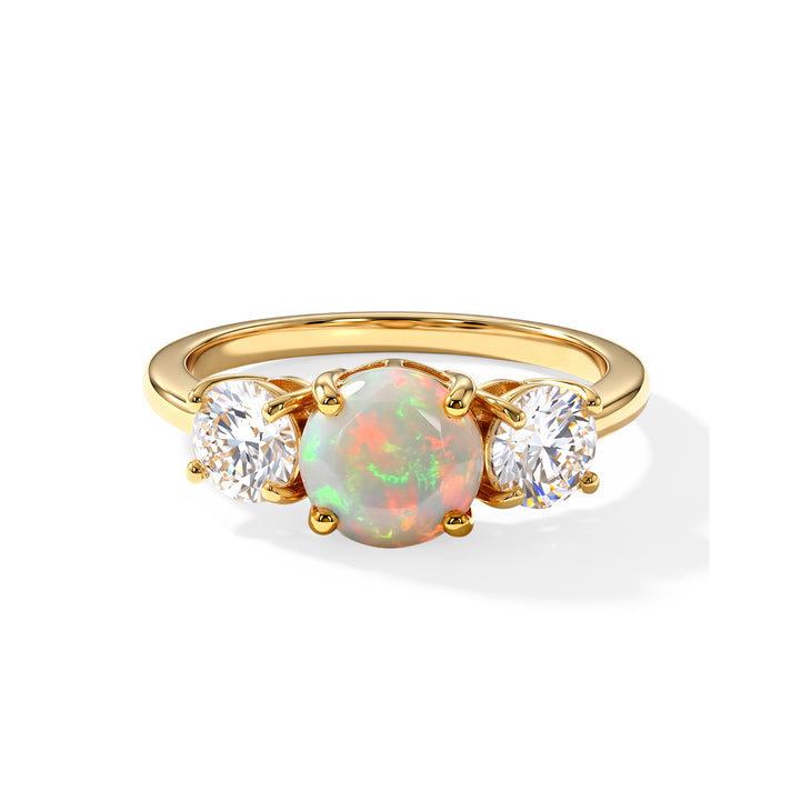 D'Joy - Ethiopian Opal &amp; Moissanite Trilogy Ring in Yellow Gold Plated Sterling Silver 1.80 Ct. 8694769 1