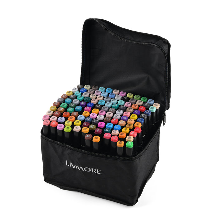 LIVMORE Set of 120 Dual Tip Marker Pens with Portable Storage Bag 8694933 1