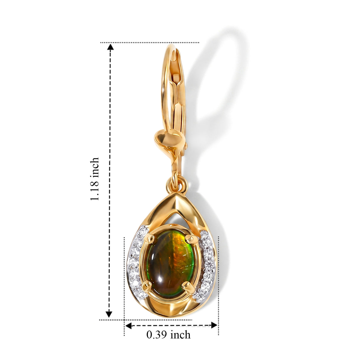 D'Joy - Ammolite &amp; White Zircon Solitaire Earring with Lever Back in 18K Vermeil Yellow Gold Plated Sterling Silver 1.88 Ct. 8694998 3