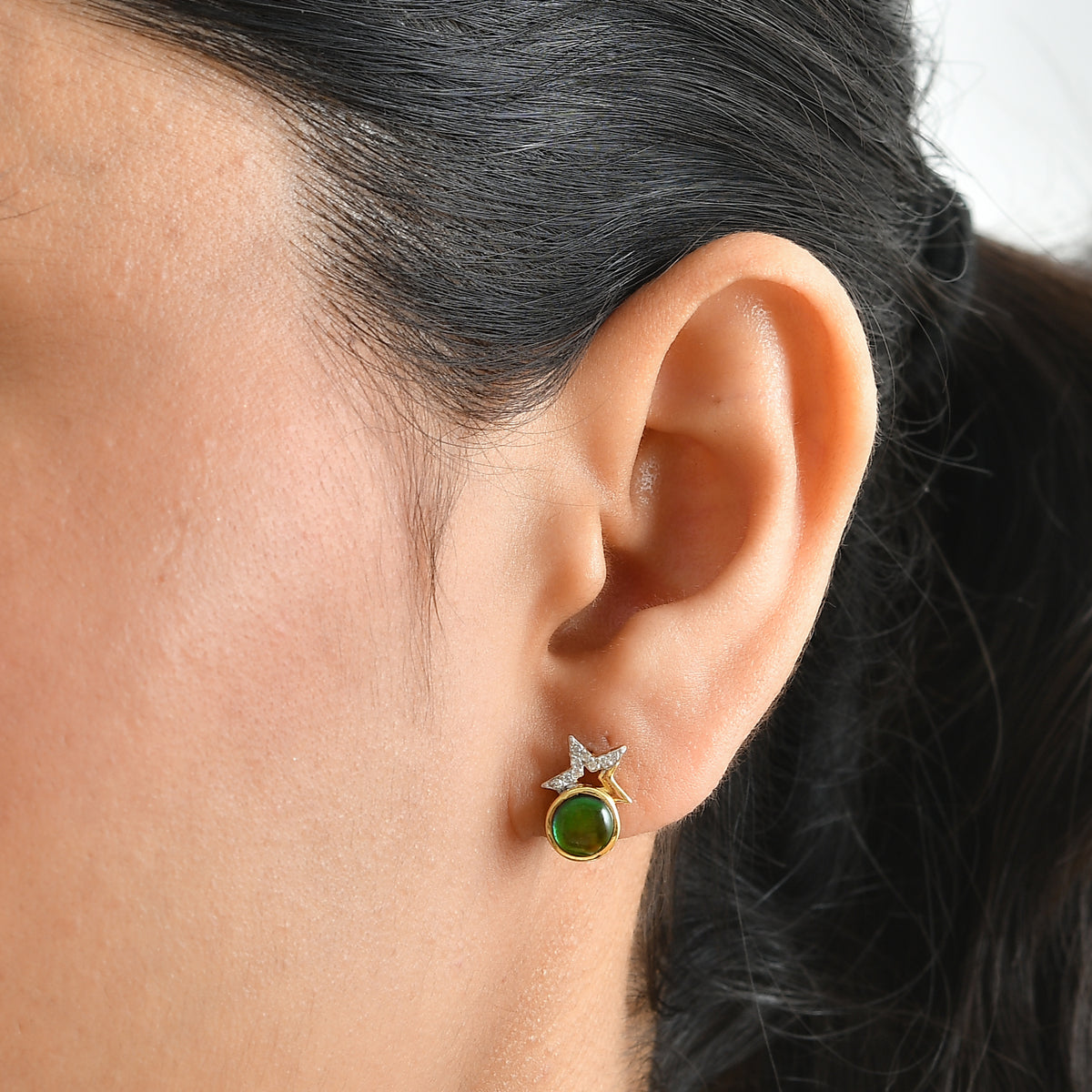 D'Joy - Ammolite &amp; White Zircon Earring with Push Post in 18K Vermeil Yellow Gold Plated Sterling Silver 1.80 Ct. 8695014 1