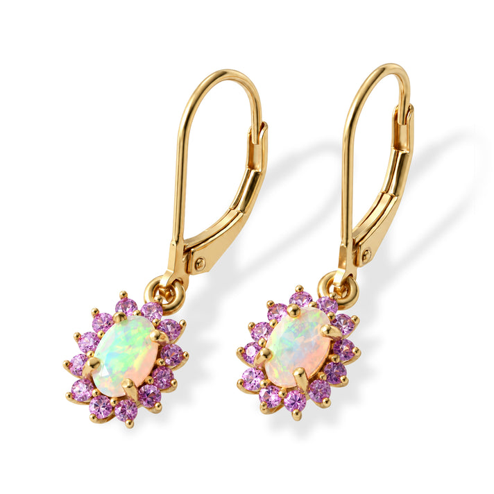 D'Joy - Ethiopian Opal &amp; White Zircon Sunburst Halo Earring with Lever Back in 18K Rose Gold Plated Sterling Silver 1.14 Ct. 8695052 1