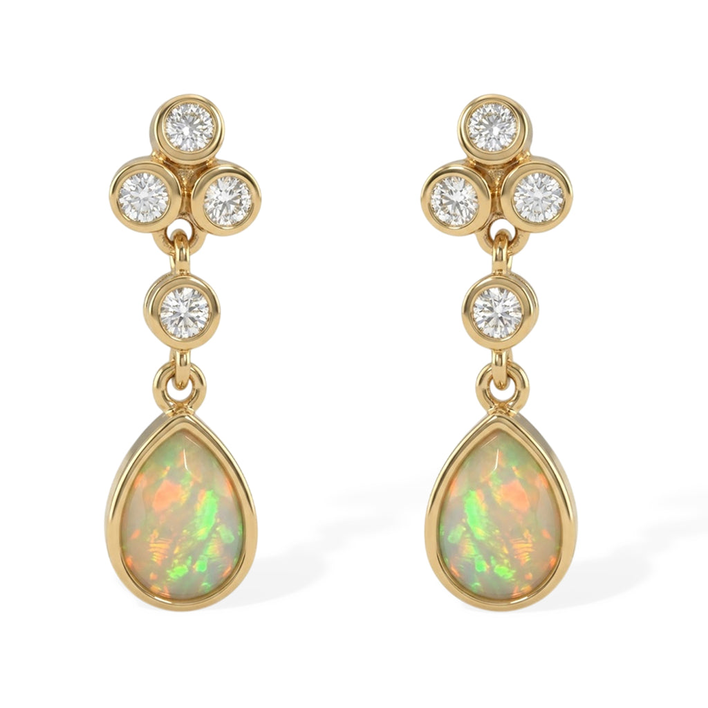 D'Joy - Ethiopian Opal & White Zircon Earring with Push Back in 18K Gold Plated Sterling Silver 2.65 Ct._8695064
