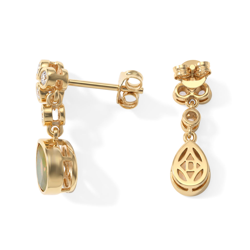 D'Joy - Ethiopian Opal & White Zircon Earring with Push Back in 18K Gold Plated Sterling Silver 2.65 Ct._8695064_1