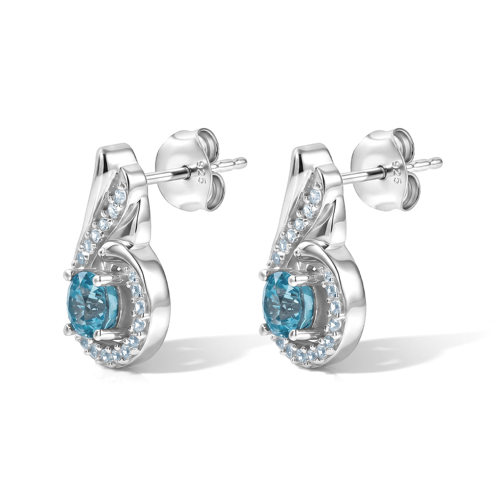 D'Joy - Blue Zircon & White Zircon Swirl Stud Earring with Push Back in Platinum Overlay Sterling Silver 2.15 Ct._8695076_3