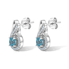 D'Joy - Blue Zircon & White Zircon Swirl Stud Earring with Push Back in Platinum Overlay Sterling Silver 2.15 Ct._8695076_3