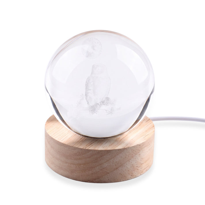 LIVMORE 3D Laser Etched Owl Crystal Ball with LED Night Light - OWL 8695101 1