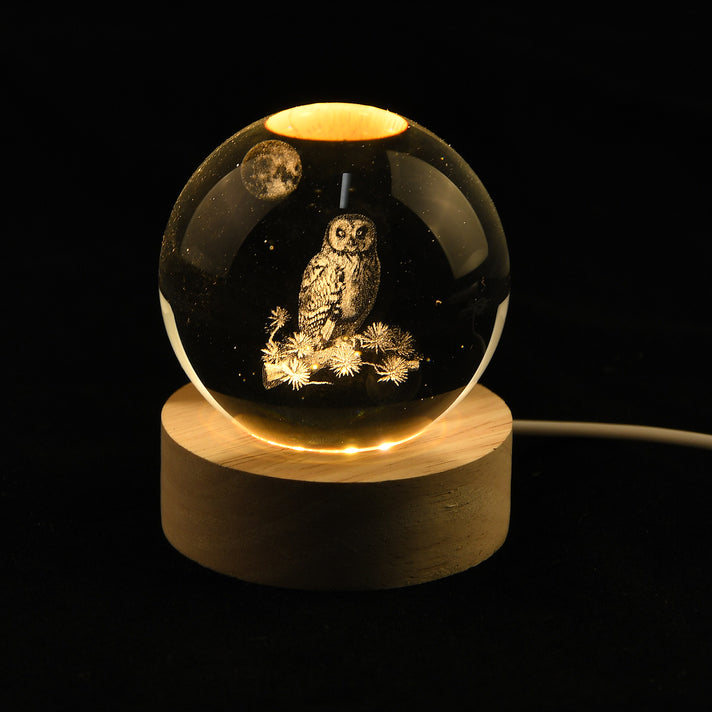 LIVMORE 3D Laser Etched Owl Crystal Ball with LED Night Light - OWL 8695101 2