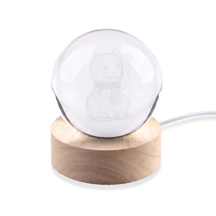 LIVMORE 3D Laser Etched Chinese Cat Crystal Ball with LED Night Light 8695102 1