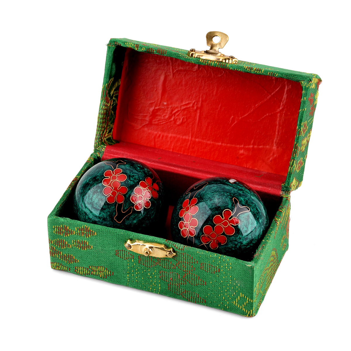 Set of 2 Chiming Enamelled Cloisonne Baoding Balls For Meditation, Hand Flexibility and Stress Relief - Flower 8695247 1