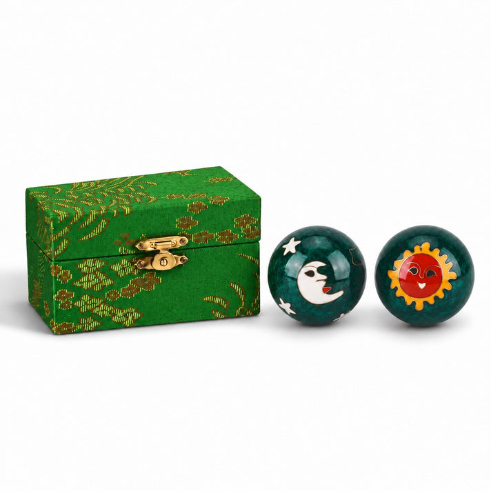 Set of 2 Chiming Enamelled Cloisonne Baoding Balls For Meditation, Hand Flexibility and Stress Relief - Sun and Moon 8695262 1
