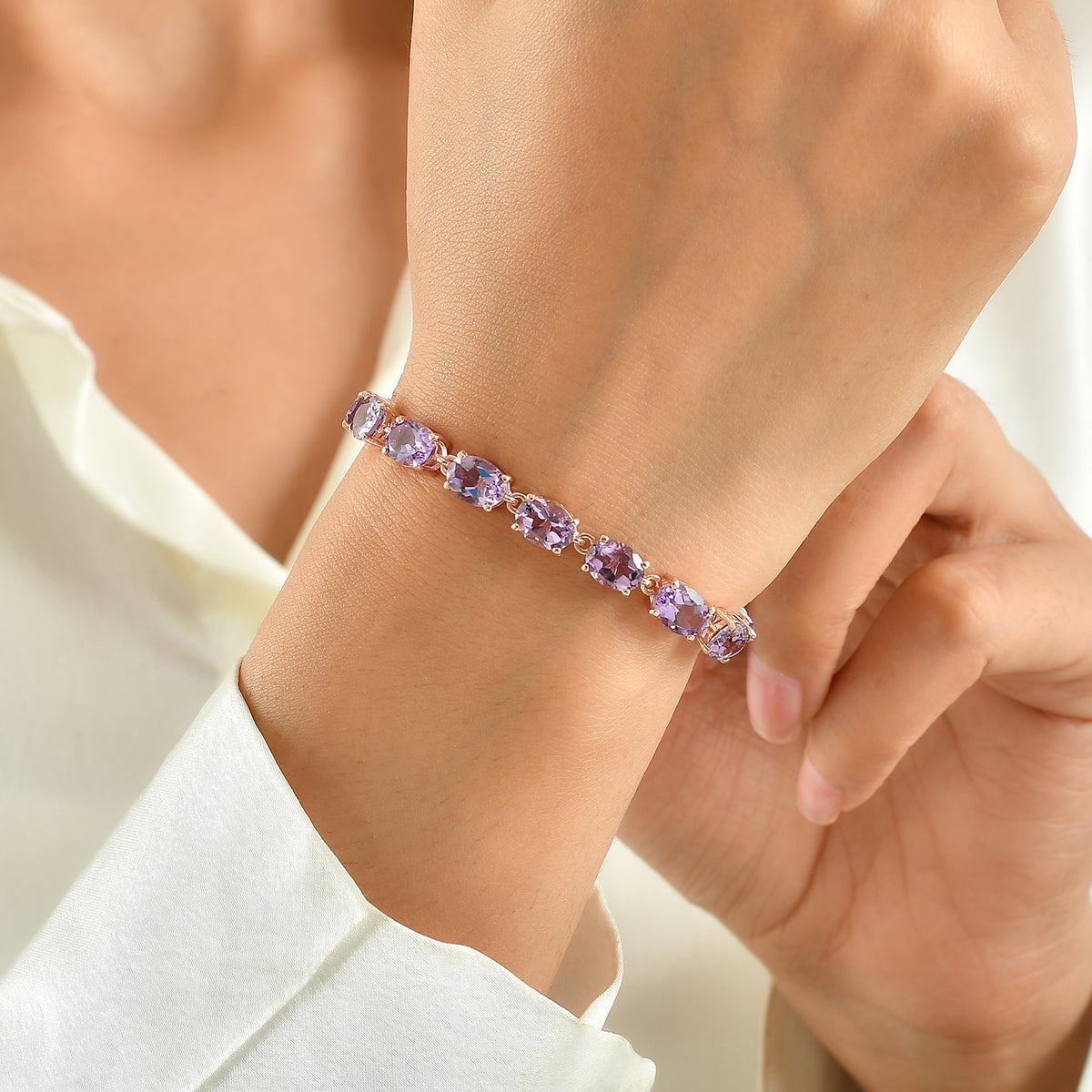EverTrue - Rose De France Amethyst Bracelet (Size - 7.5) 20.40 Ct. 8695343 1