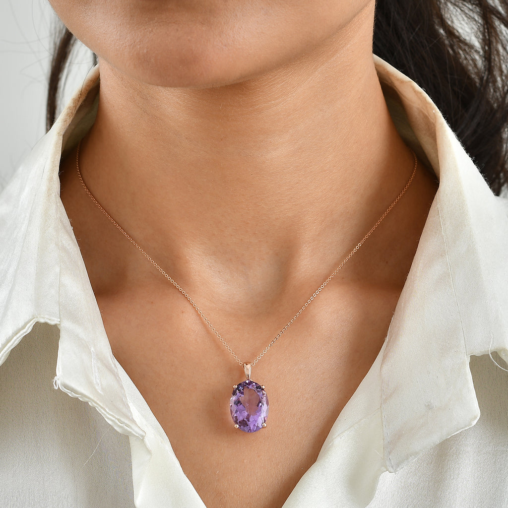 D'Joy - Rose De France Amethyst Solitaire Pendant in Rose Gold Plated Sterling Silver 12.07 Ct._8695384_1