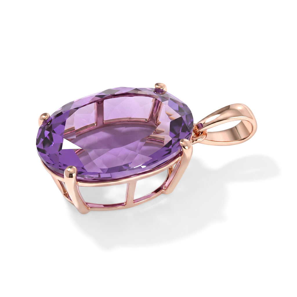 D'Joy - Rose De France Amethyst Solitaire Pendant in Rose Gold Plated Sterling Silver 12.07 Ct._8695384_2