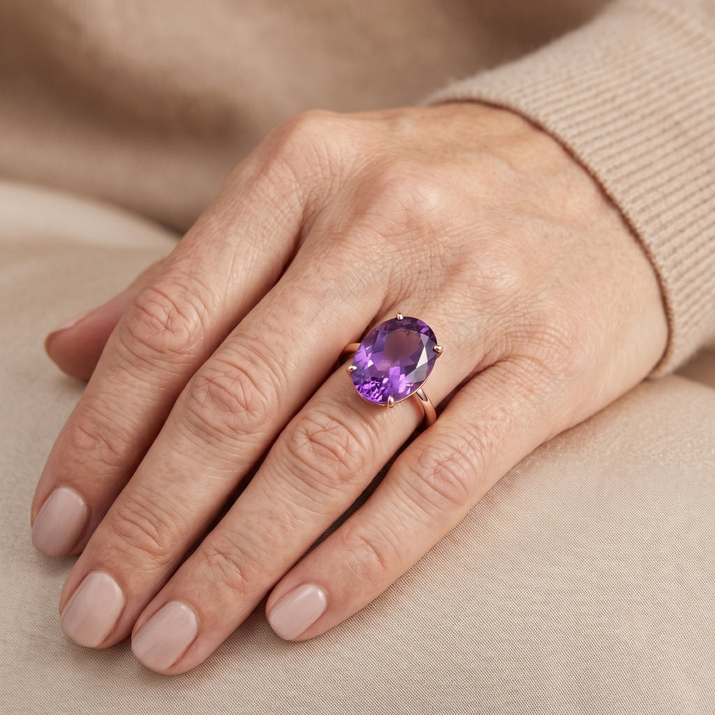 Rose De France Amethyst Solitaire Ring in Rose GoldSterling Silver  8.634  Ct._8695385_1