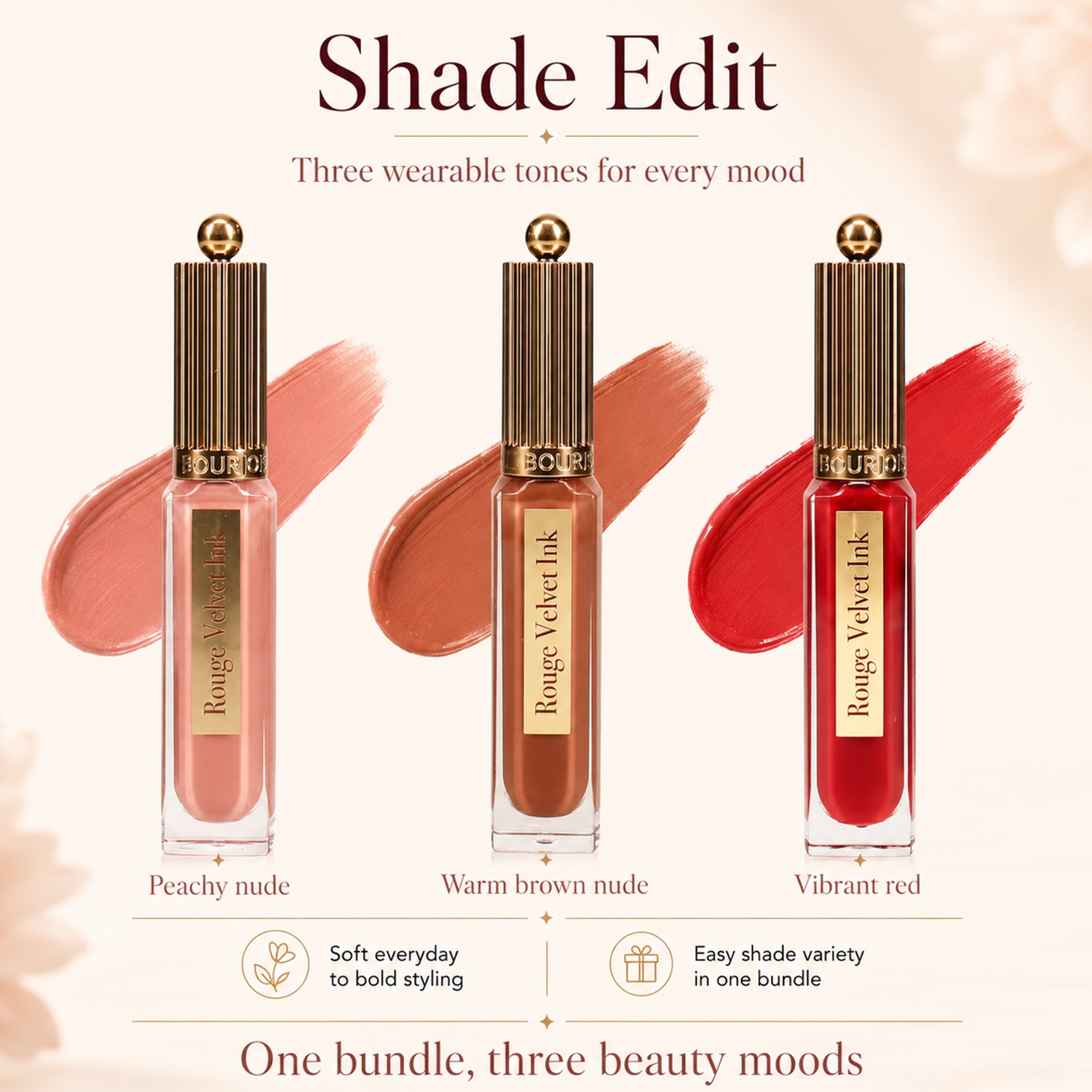 Bourjois: 3-Piece Rouge Velvet Ink Lip Colour Set (Includes Berry Chaud-Colat 25, Belle Brune 12 &amp; Beige De Jour 001) 8695410 1