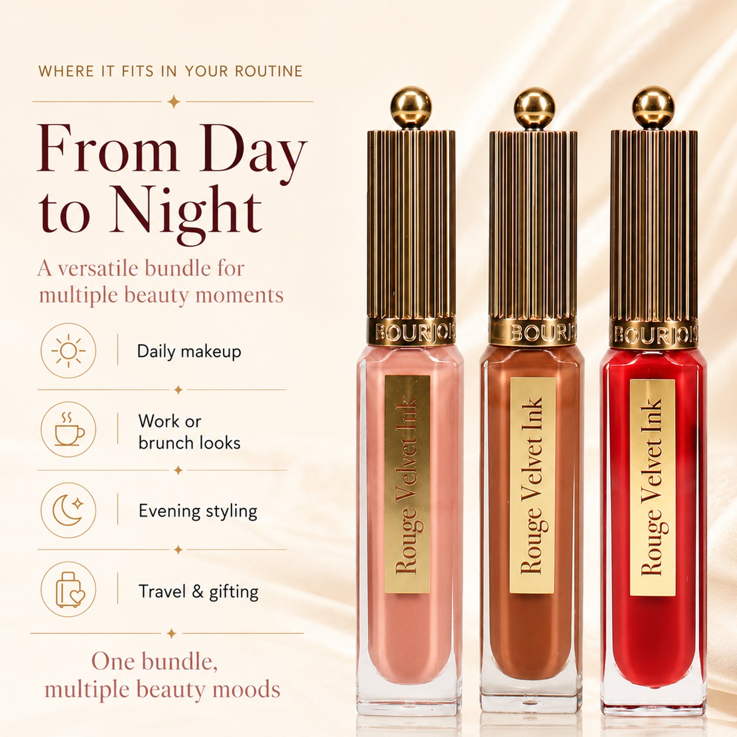 Bourjois: 3-Piece Rouge Velvet Ink Lip Colour Set (Includes Berry Chaud-Colat 25, Belle Brune 12 &amp; Beige De Jour 001) 8695410 3