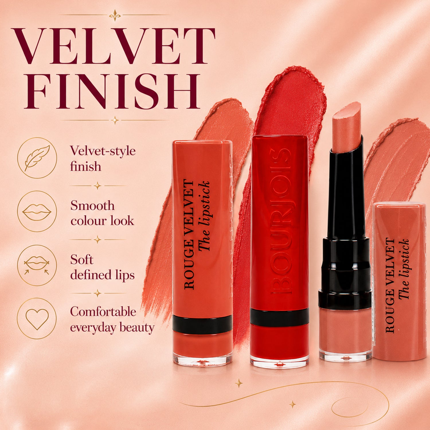 Bourjois: 3-Piece Lipstick Set (Includes Bourjois Velvet Lipstick in Caramel Sale, Bourjois Velvet Lipstick in Moka Dero 022 &amp; Bourjois Velvet Lipstick in Chocoquette 51) 8695412 2