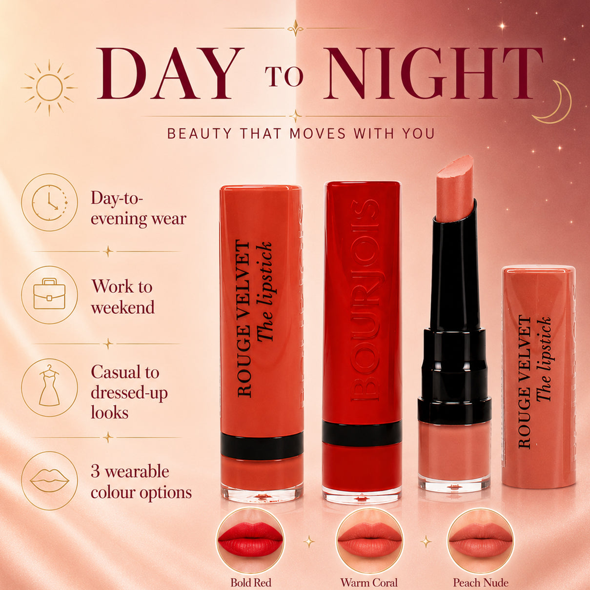 Bourjois: 3-Piece Lipstick Set (Includes Bourjois Velvet Lipstick in Caramel Sale, Bourjois Velvet Lipstick in Moka Dero 022 &amp; Bourjois Velvet Lipstick in Chocoquette 51) 8695412 4
