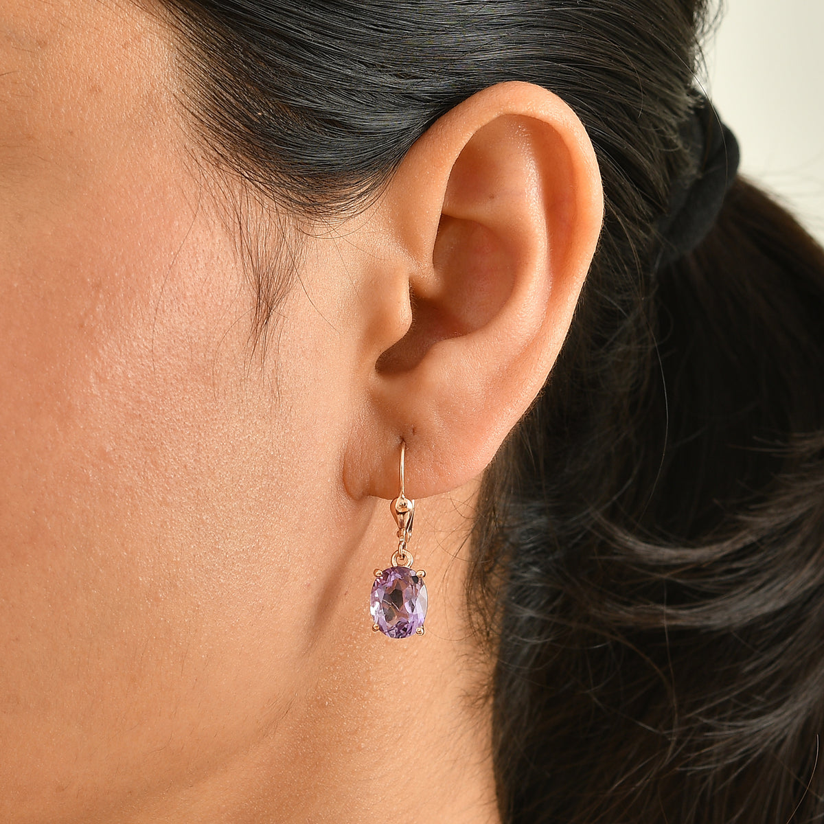 D'Joy - Rose De France Amethyst Solitaire Earring with Lever Back in Rose Gold Plated Sterling Silver 5.00 Ct. 8695429 1