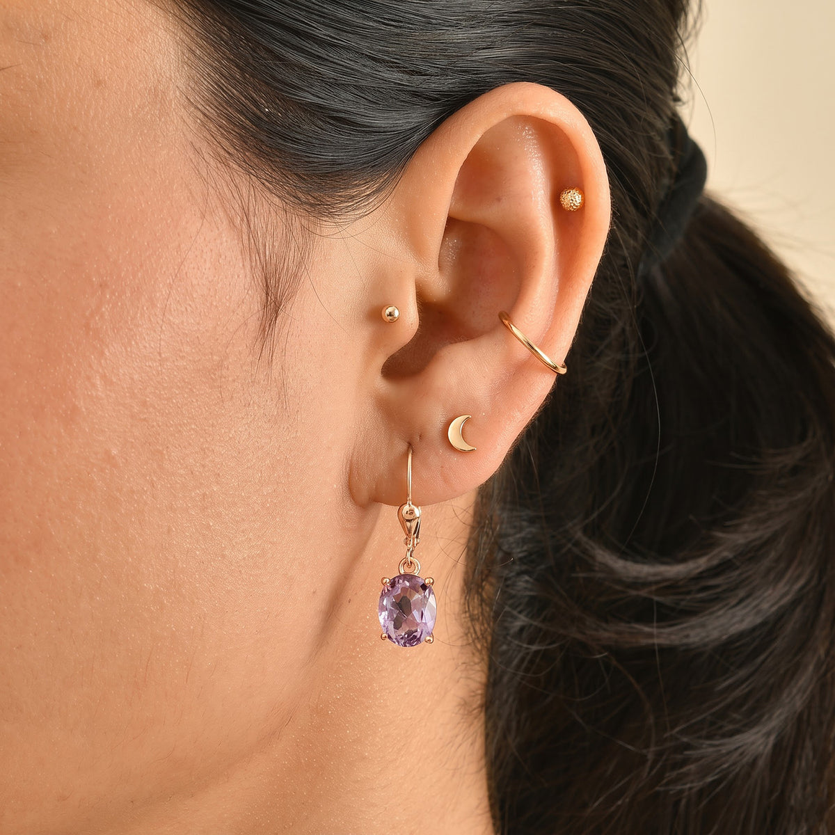 D'Joy - Rose De France Amethyst Solitaire Earring with Lever Back in Rose Gold Plated Sterling Silver 5.00 Ct. 8695429 2