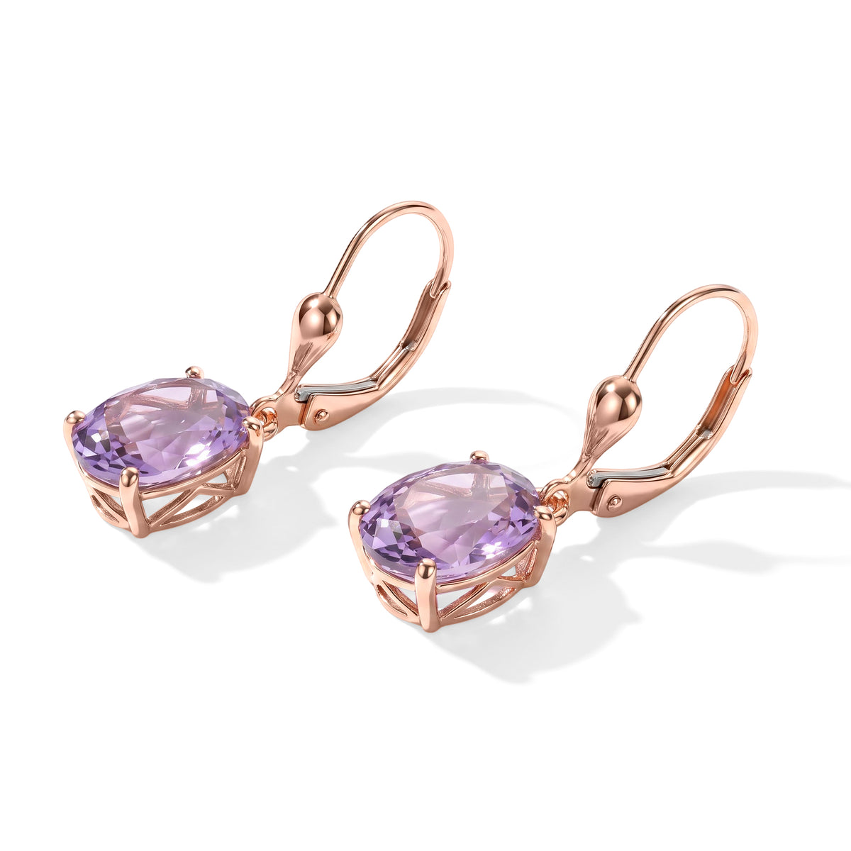 D'Joy - Rose De France Amethyst Solitaire Earring with Lever Back in Rose Gold Plated Sterling Silver 5.00 Ct. 8695429 3
