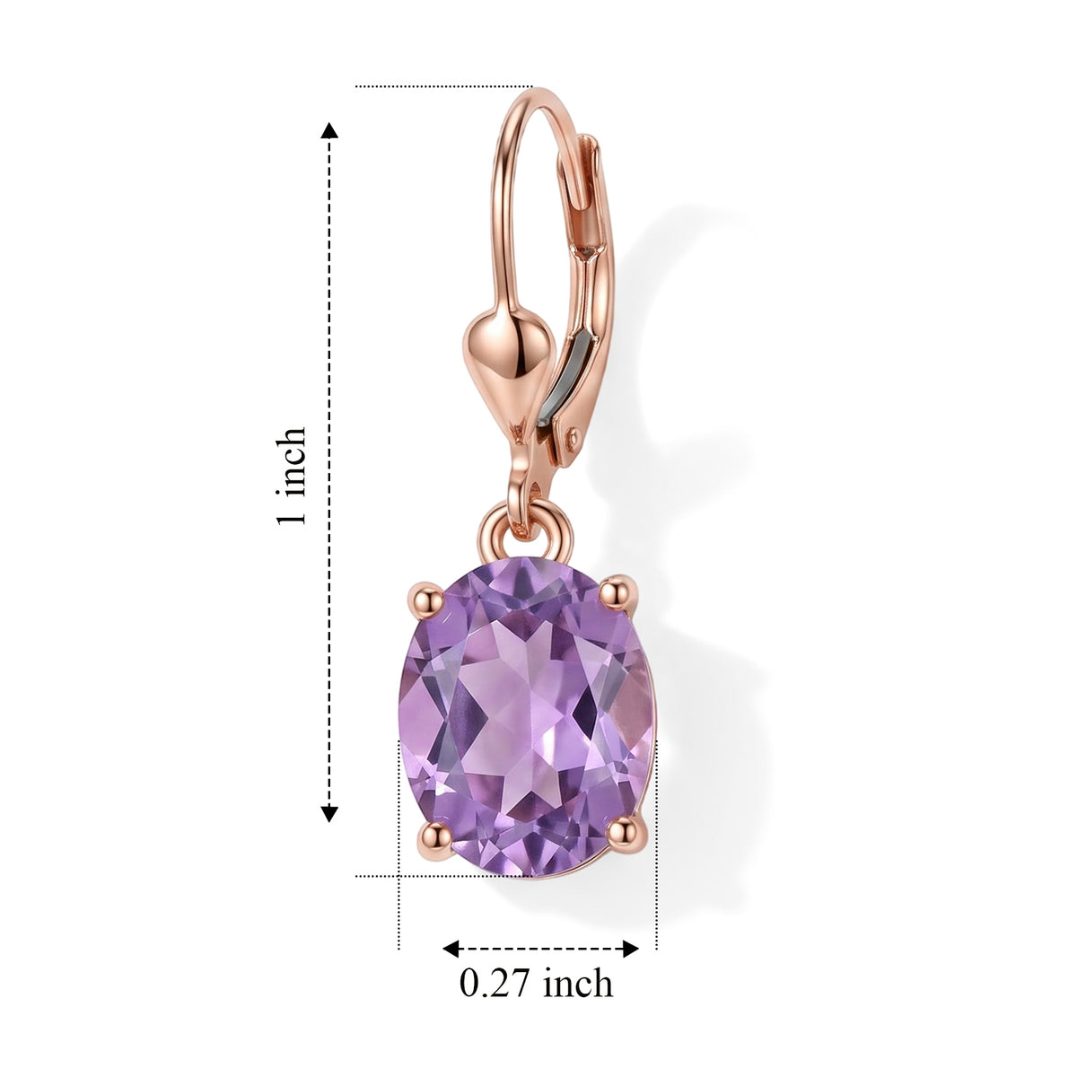 D'Joy - Rose De France Amethyst Solitaire Earring with Lever Back in Rose Gold Plated Sterling Silver 5.00 Ct. 8695429 4