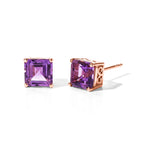 Rose De France Amethyst Solitaire Stud Earring with Push Post in Rose Gold Plated Sterling Silver 3.42 Ct._8695431