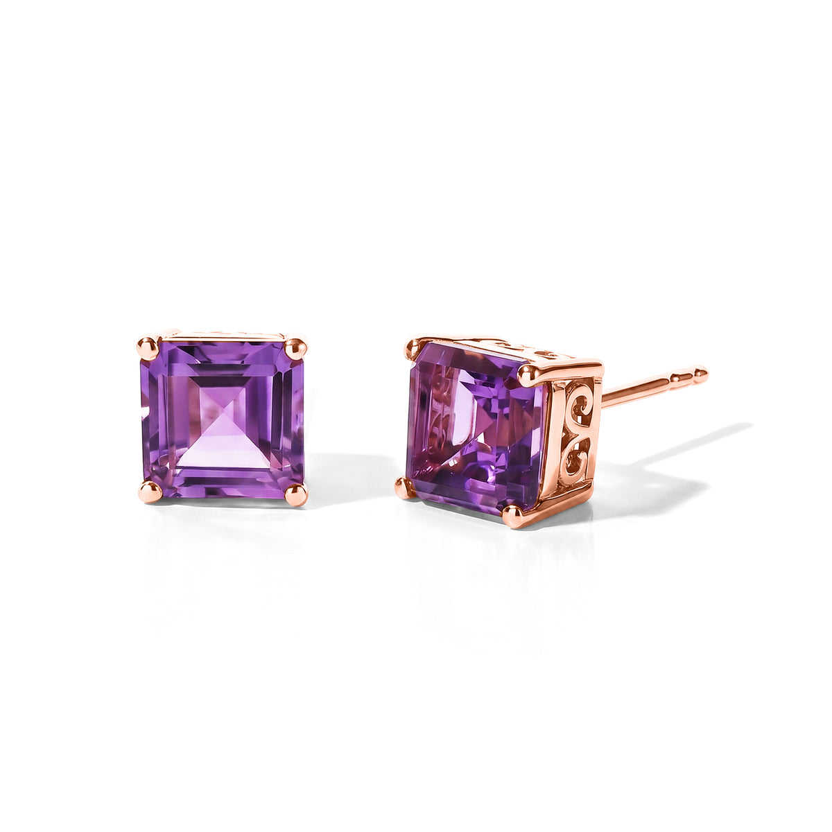 Rose De France Amethyst Solitaire Stud Earring with Push Post in Rose Gold Plated Sterling Silver 3.42 Ct. 8695431 0